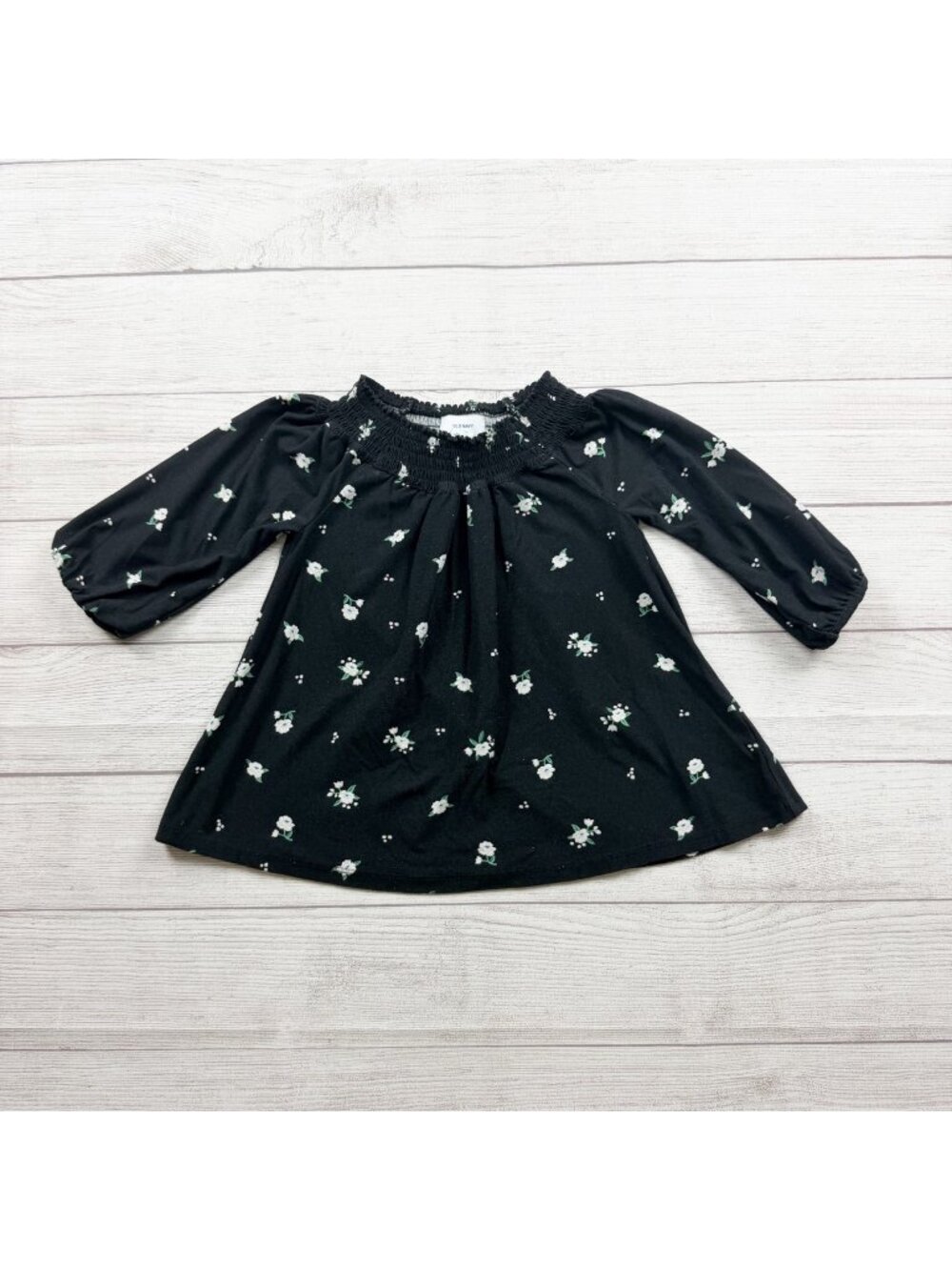 Old Navy Girls Black Floral Smocked Square Neck Top XS 5